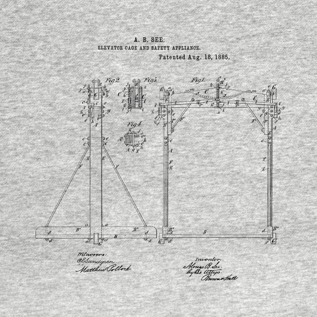 Elevator Cage Vintage Patent Hand Drawing by TheYoungDesigns